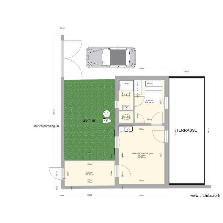 Aménagement dépendance après travaux et agrandissement. Plan de 5 pièces et 40 m2