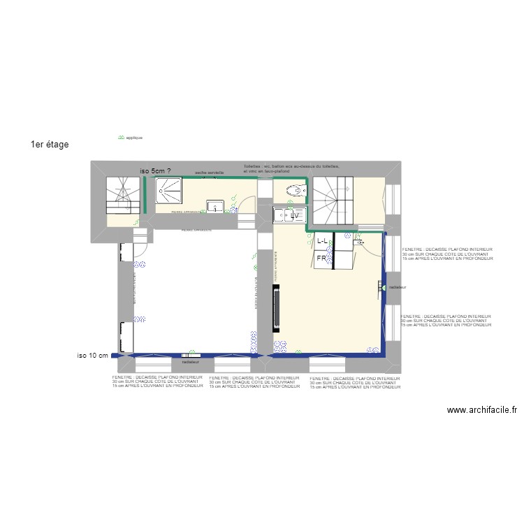 1er étage version 2. Plan de 6 pièces et 27 m2