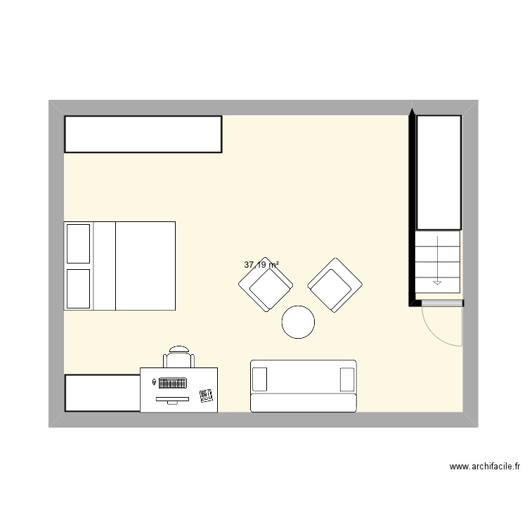 2 eme etage g. Plan de 1 pièce et 37 m2