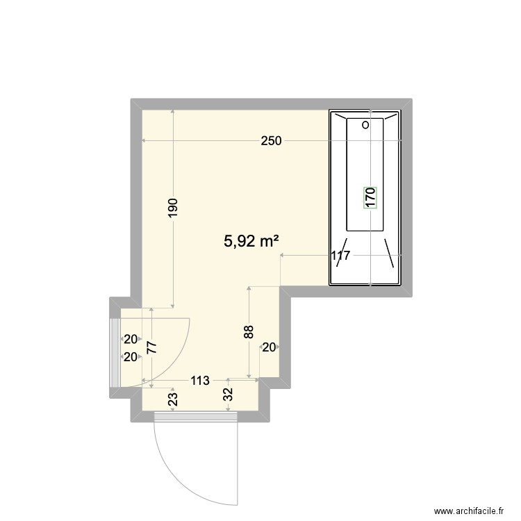 SDB RDC DEST. Plan de 1 pièce et 6 m2