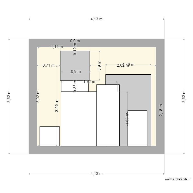 Mecelec plan ouvertures local AC. Plan de 1 pièce et 11 m2