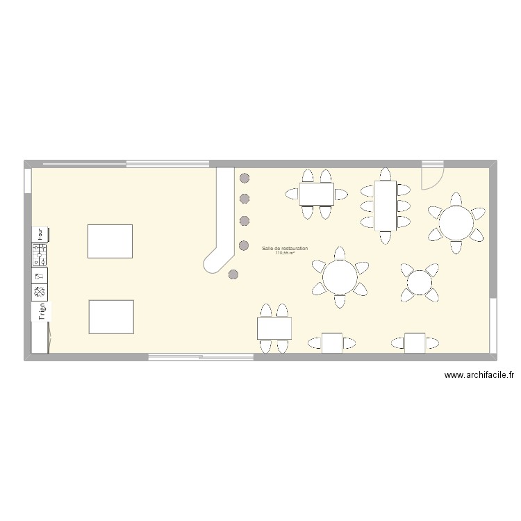 salle de restauration. Plan de 1 pièce et 111 m2