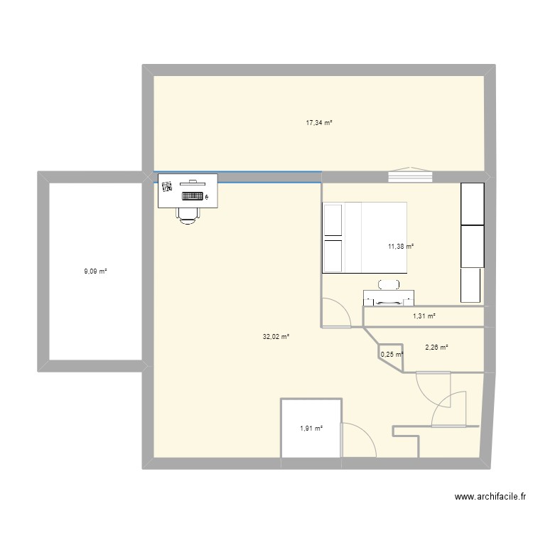 Chambre 2. Plan de 8 pièces et 76 m2