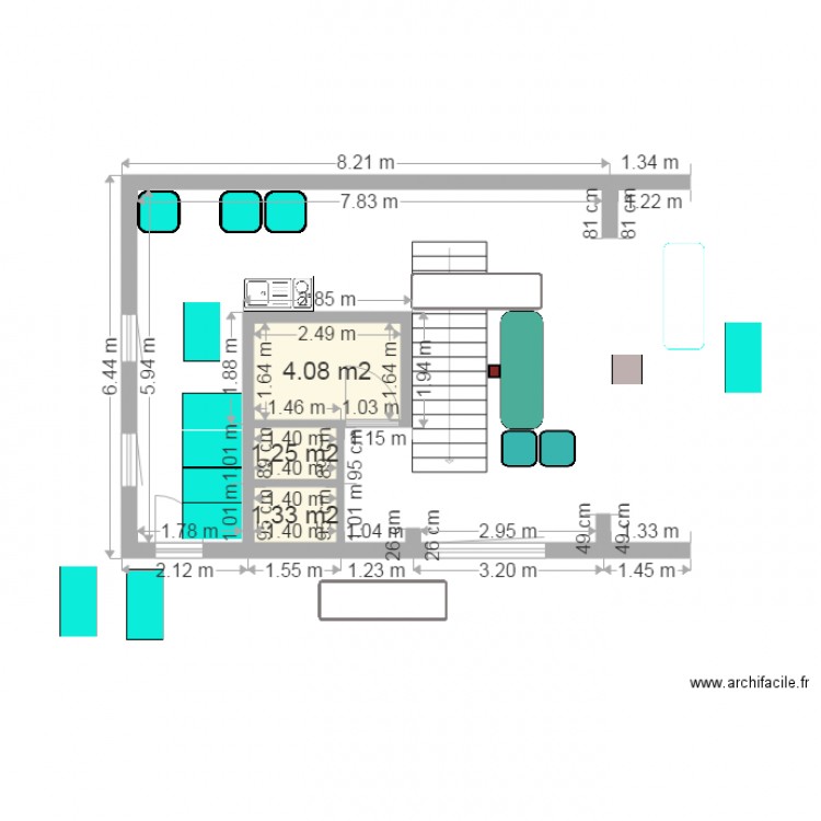 plan brunch labo toilettes et labo droite aménagé. Plan de 0 pièce et 0 m2