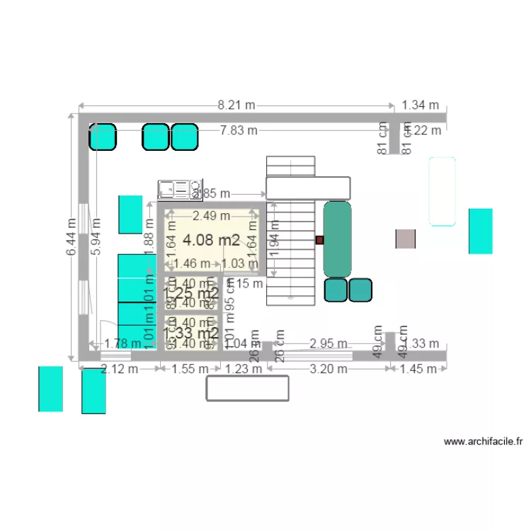 plan brunch labo toilettes et labo droite am&eacute;nag&eacute;. Plan de 
