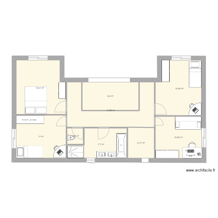 VAUBAN 2E ETAGE. Plan de 9 pièces et 80 m2