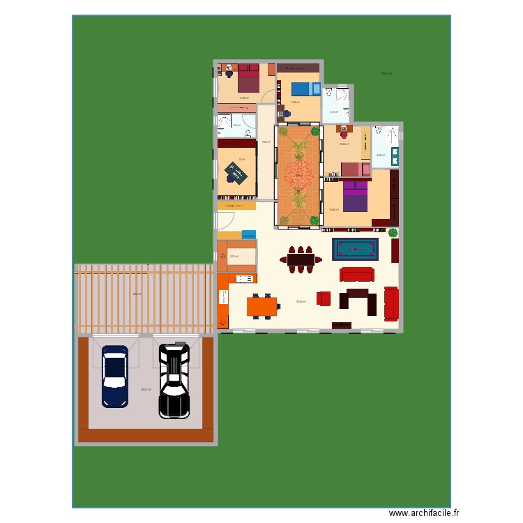4ch 1 bureau autour d un patio. Plan de 0 pièce et 0 m2