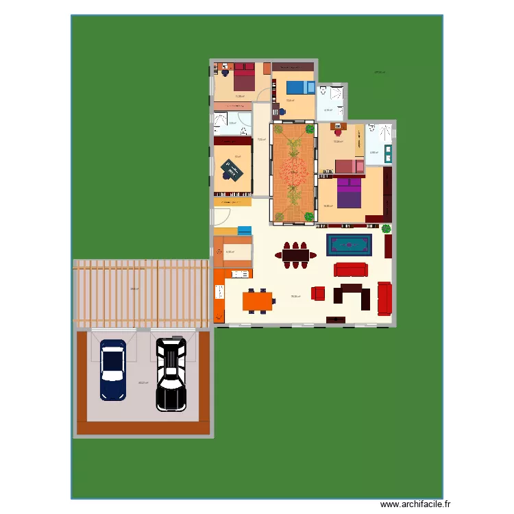 4ch 1 bureau autour d un patio. Plan de 