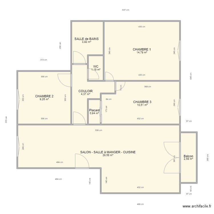 LE CUIVRE 4 PIECES. Plan de 9 pièces et 77 m2