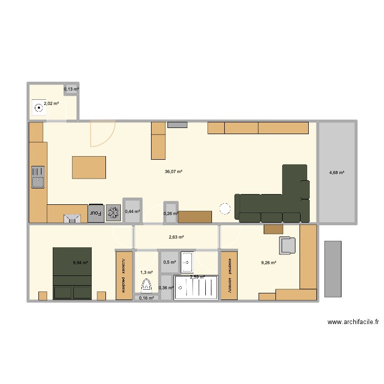 Home. Plan de 14 pièces et 70 m2
