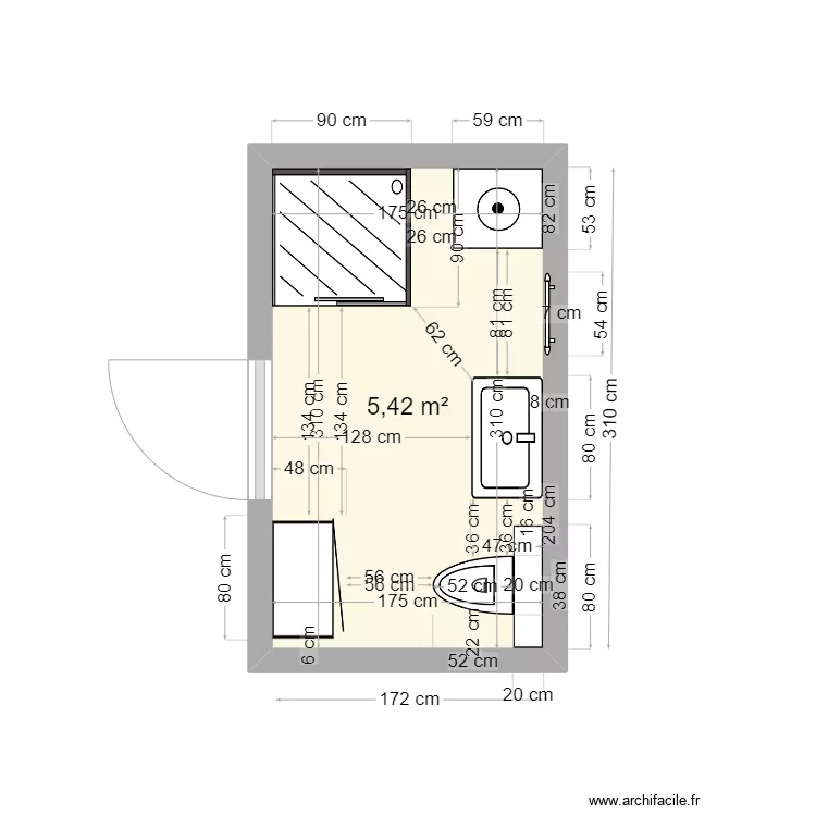 Salle de bain PM 3. Plan de 