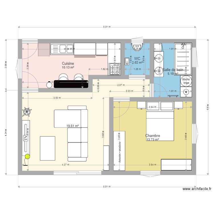 Maison 61m2 Plein Pied. Plan de 0 pièce et 0 m2