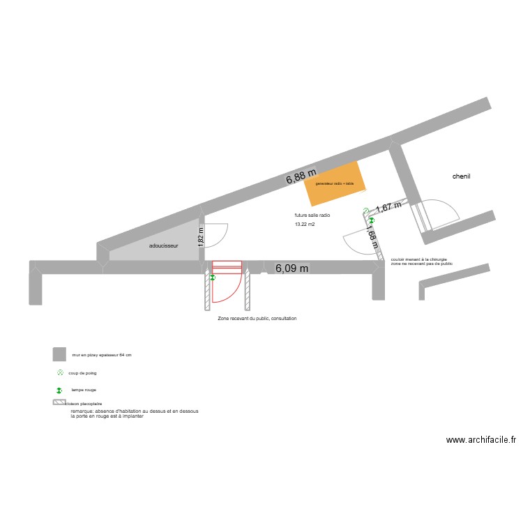 salle radio. Plan de 1 pièce et 3 m2