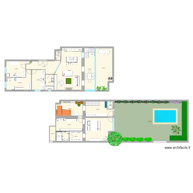 293 paradisss. Plan de 18 pièces et 298 m2