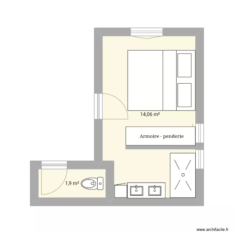 Suite parentale 2. Plan de 2 et 16 m² Suite parentale 2. Plan de 2 et 16 m²