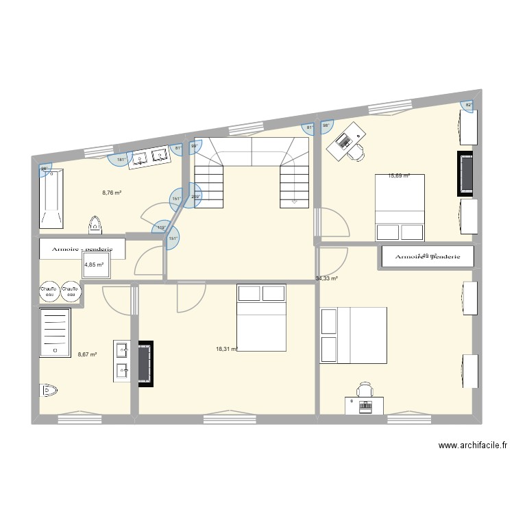 DH - 2eme etage 26-10-25. Plan de 7 pièces et 92 m2