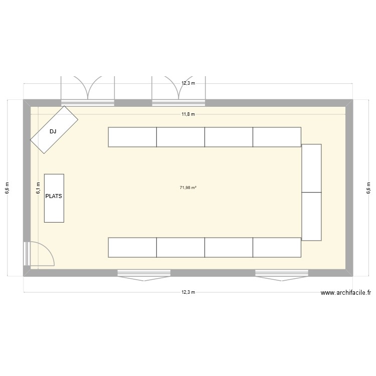 salle gee. Plan de 1 pièce et 72 m2