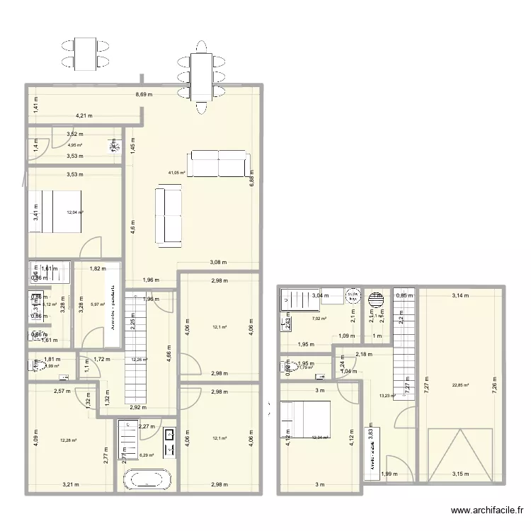 Plan Bouliac 2. Plan de 17  et 185 m²