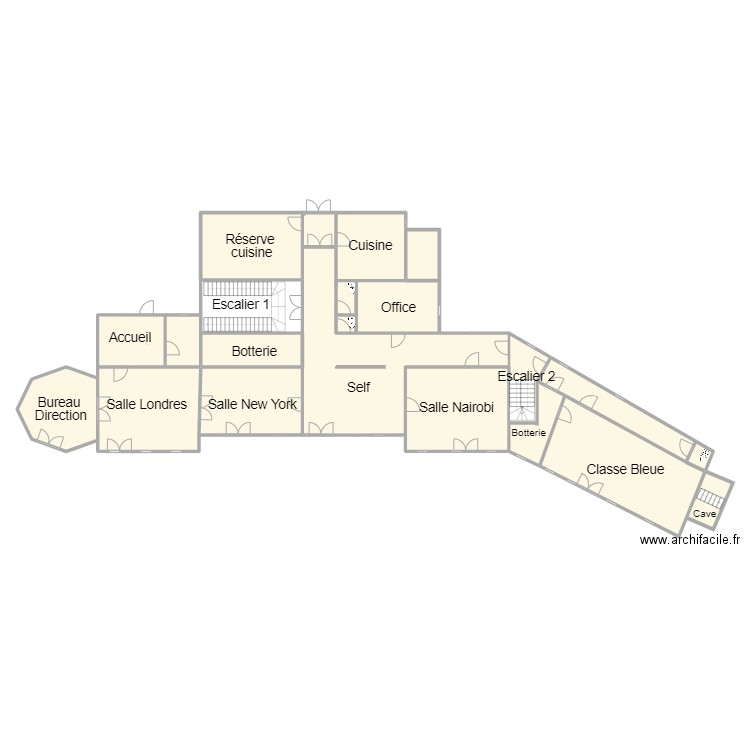 RDC. Plan de 18 pièces et 337 m2