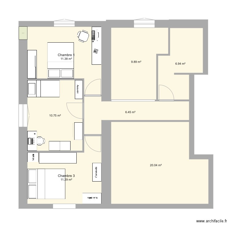 Plan projet 3 chambres. Plan de 0 pièce et 0 m2