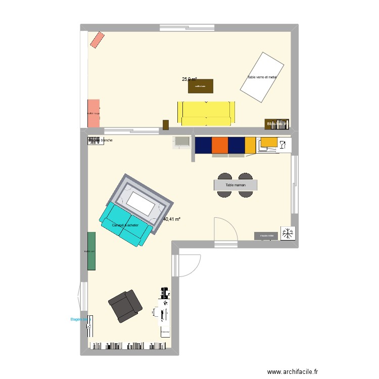 salon crochet 2. Plan de 2 pièces et 66 m2
