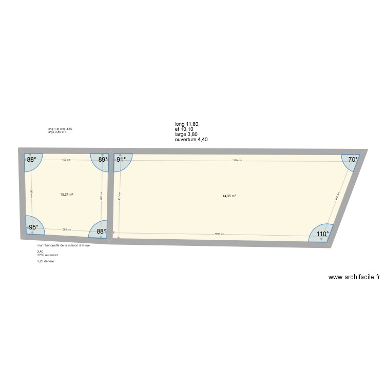 Marie base. Plan de 2 pièces et 60 m2