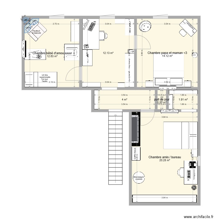 emménagement étage Montastruc version BB 3. Plan de 0 pièce et 0 m2