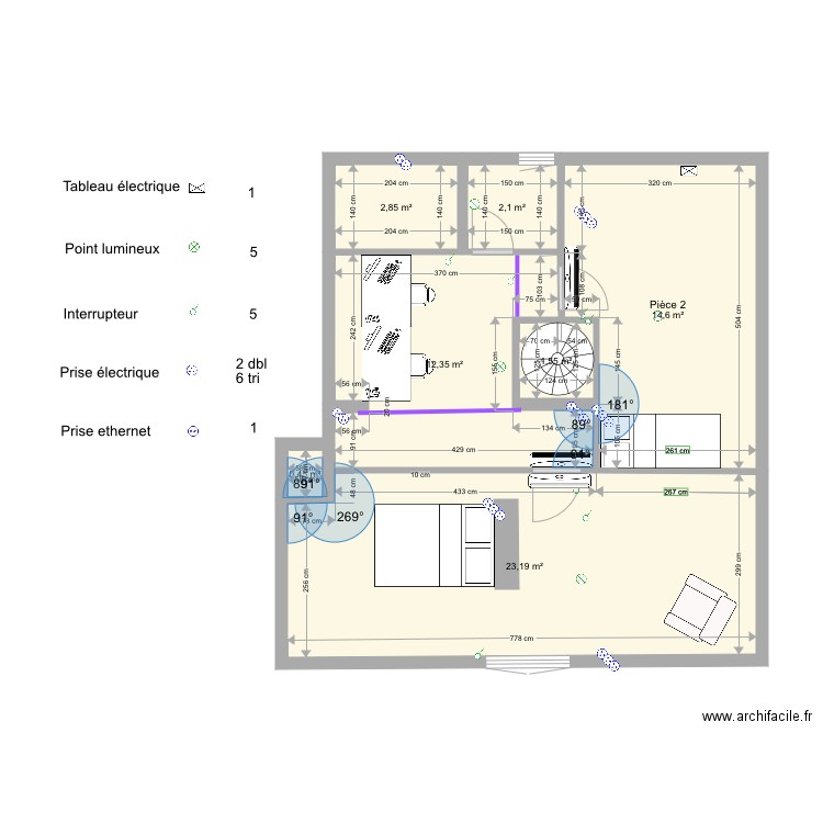 grenier 6. Plan de 7 pièces et 57 m2