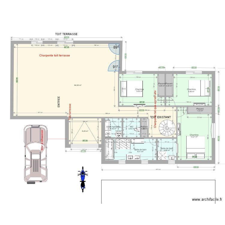 Projet Extention 40m2 RDC v3. Plan de 19 pièces et 215 m2