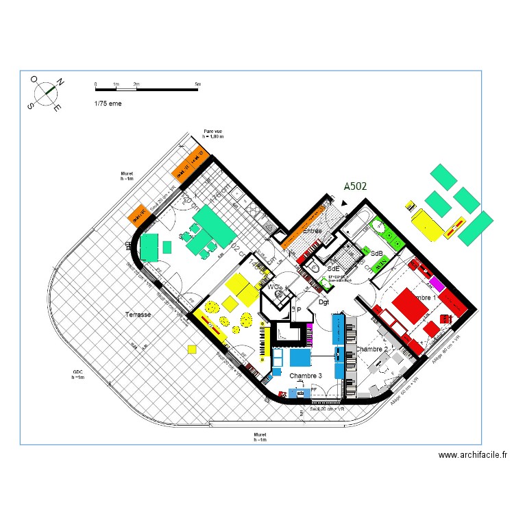 FINAL plan indice 10 AMENAGEMENT mobilier V3 canapé 3 places de Lille face terrasse. Plan de 0 pièce et 0 m2