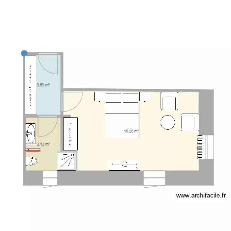 chambre bleue cotes. Plan de 