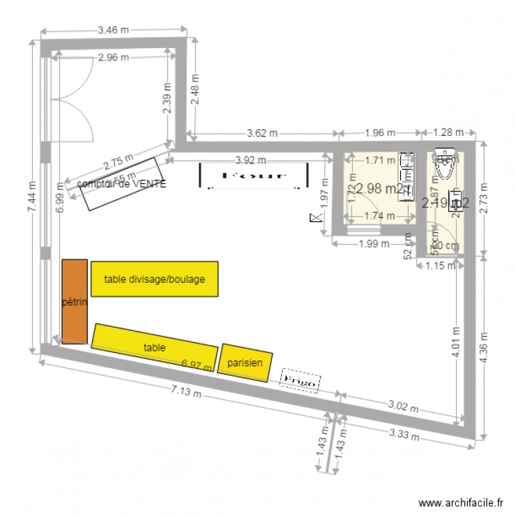 boulangerie. Plan de 0 pièce et 0 m2