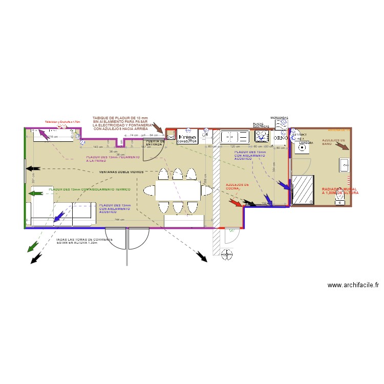 CUISINE S A MANGER. Plan de 3 pièces et 43 m2