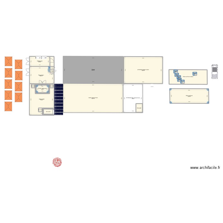 Plan de sol restaurant + salle de resto version 2. Plan de 24 pièces et 335 m2