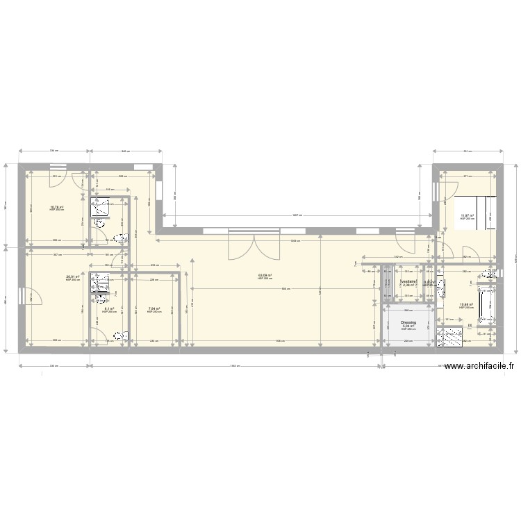 MAISON en U nouveau dessin chambres-26 juillet. Plan de 11 pièces et 140 m2