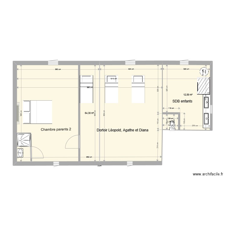 Petit Rezole Grenier Version 2. Plan de 3 pièces et 78 m2