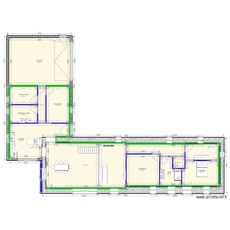 MELLE RDC. Plan de 14 pièces et 226 m2