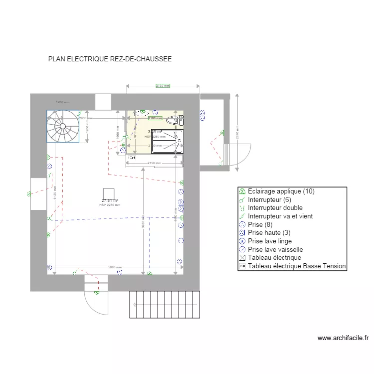 plan &eacute;lectrique rez de chauss&eacute;e. Plan de 