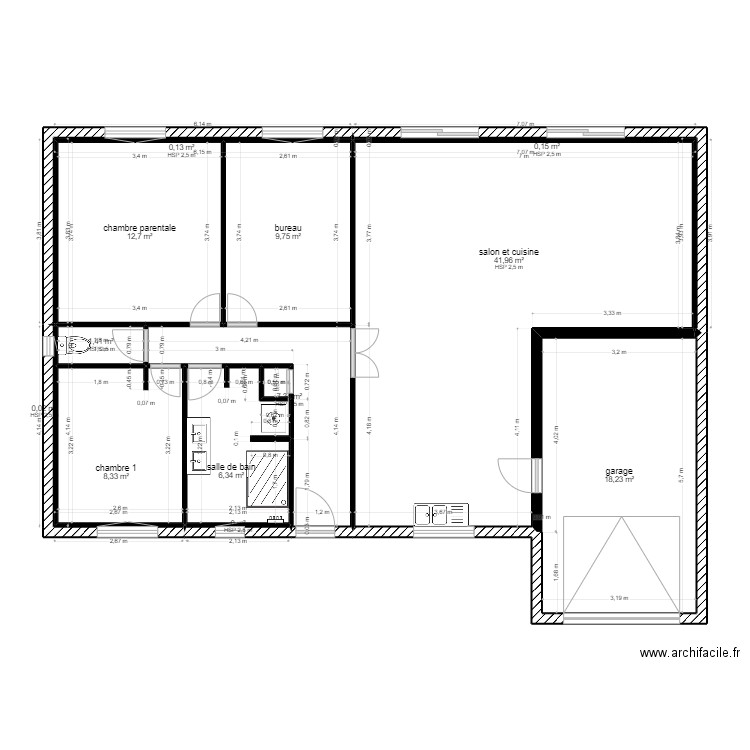 Plan Cabardis - EXISTANT. Plan de 13 pièces et 107 m2