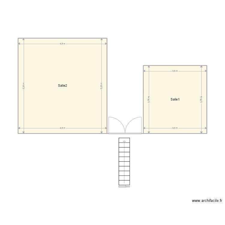 ait. Plan de 2 pièces et 39 m2