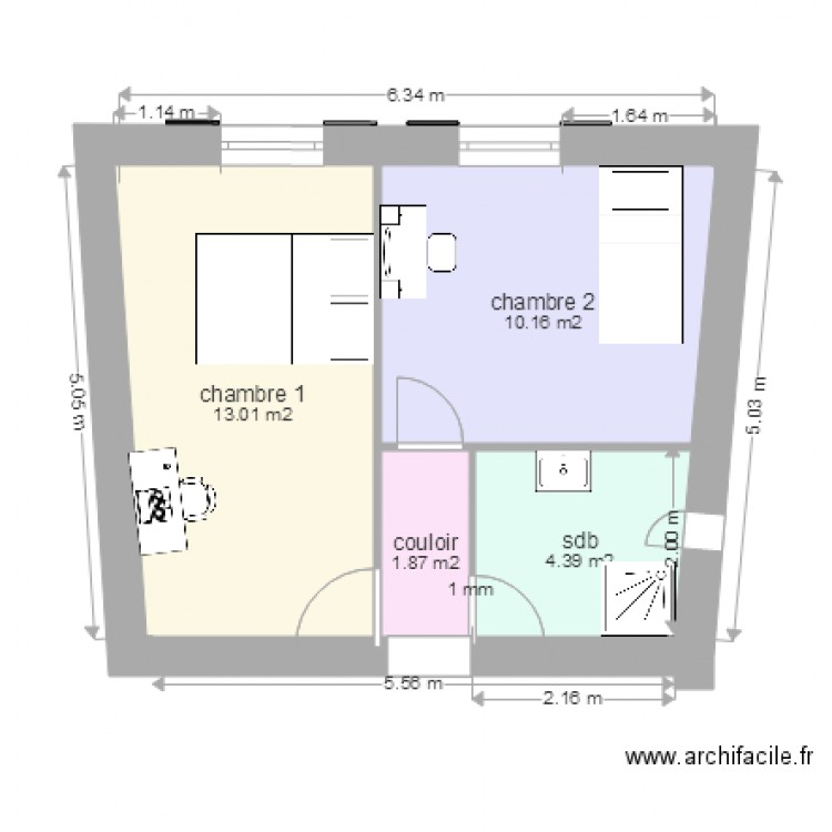 chambres niveau dalle V1. Plan de 0 pièce et 0 m2