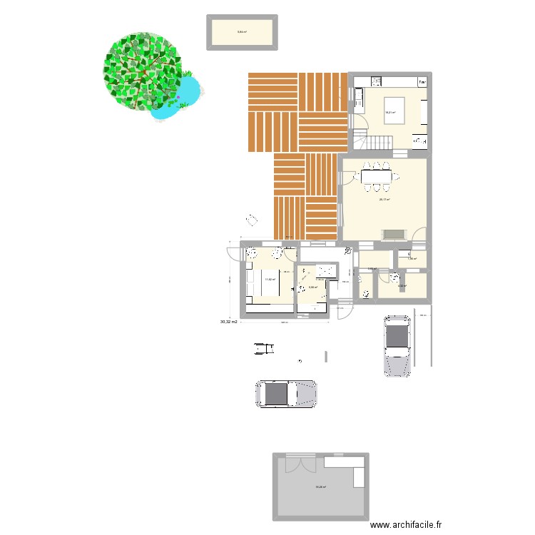 choix 1 Extension prolongation petite maison_carré_1. Plan de 9 pièces et 96 m2