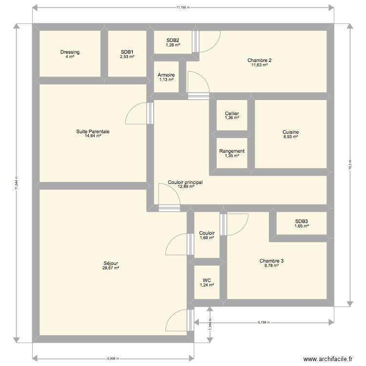 Plan maison RDC. Plan de 15 pièces et 101 m2
