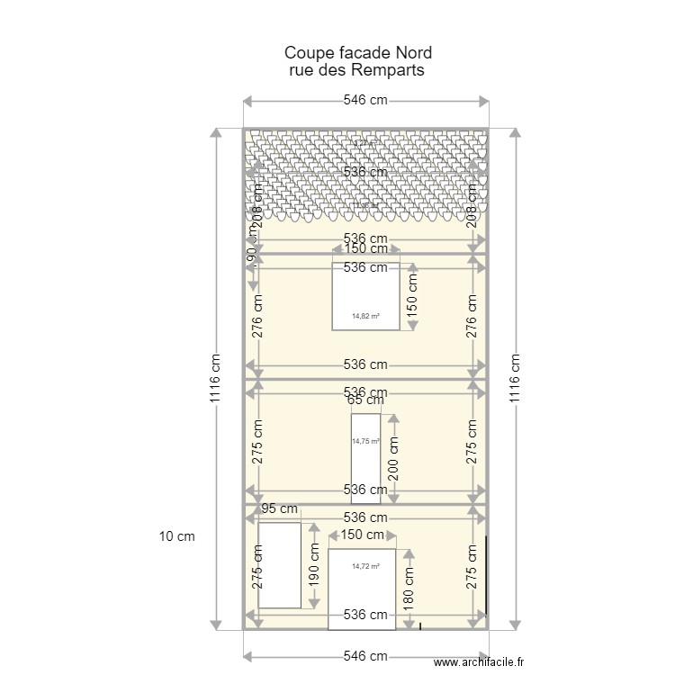 Coupe façade Nord Saint Côme bis. Plan de 5 pièces et 59 m2