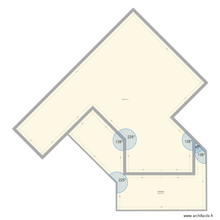 terrasse derouf. Plan de 2 pièces et 225 m2