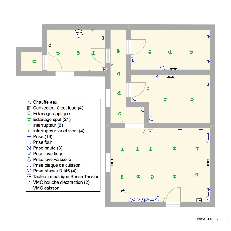 DAVUT. Plan de 5 pièces et 54 m2