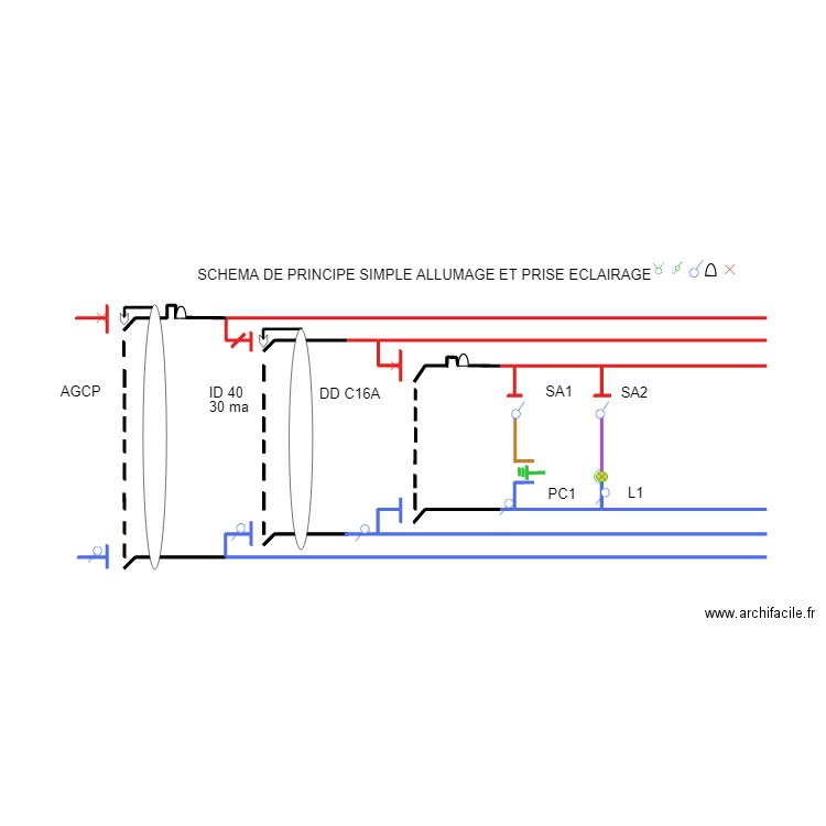 schéma simple allumage et prise éclairage 2. Plan de 0 pièce et 0 m2