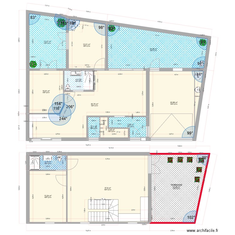 auray RDC et R+1 le 11-06-23 . Plan de 14 pièces et 204 m2