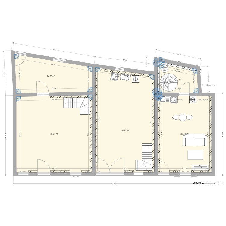 plan bas travaux finis. Plan de 5 pièces et 118 m2