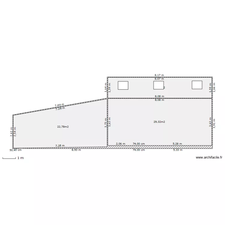 vue chemin avec velux. Plan de 